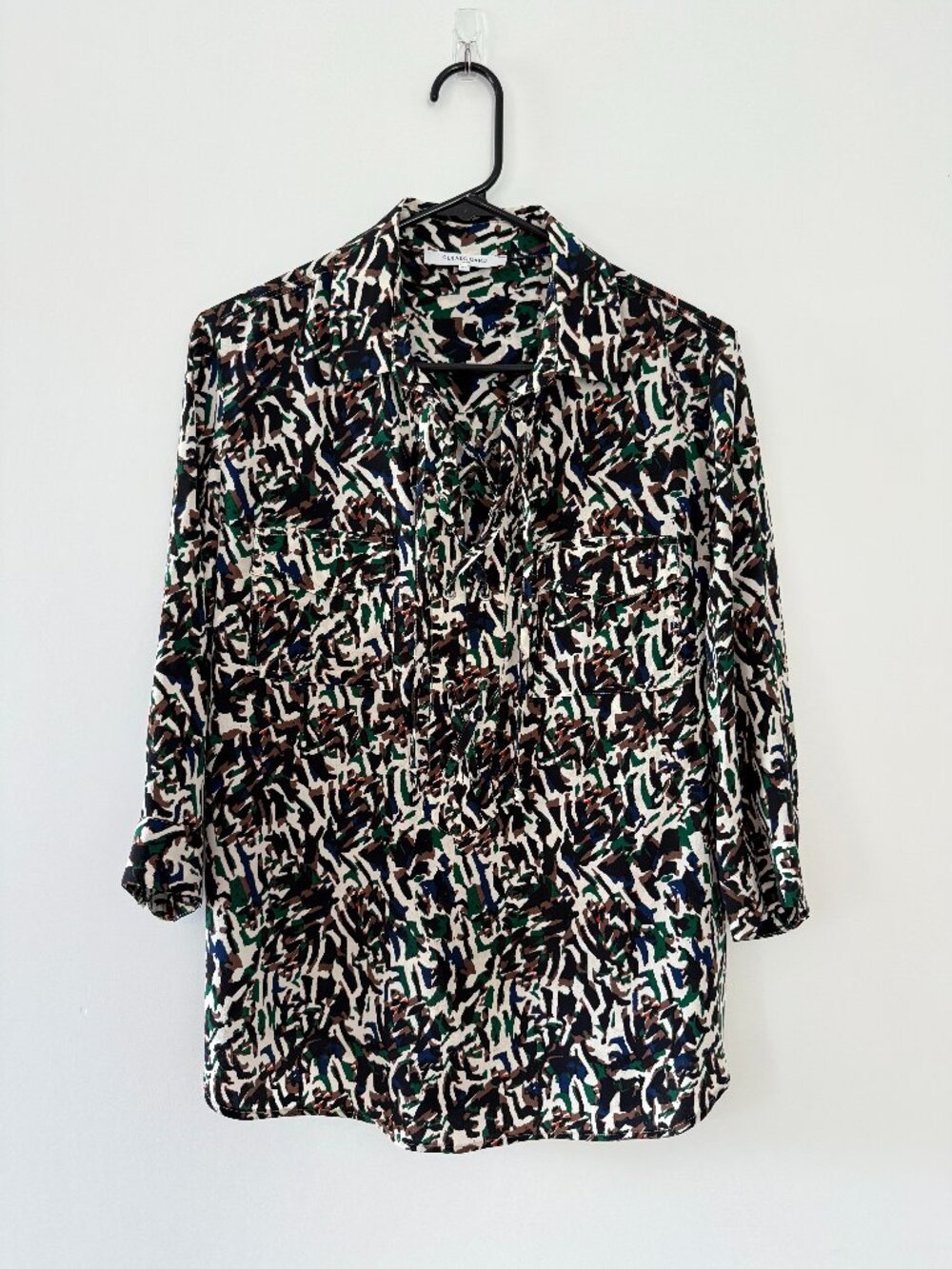 Gerard Darel Paris Silk Abstract Graphic Print Blouse Size 38 US 6